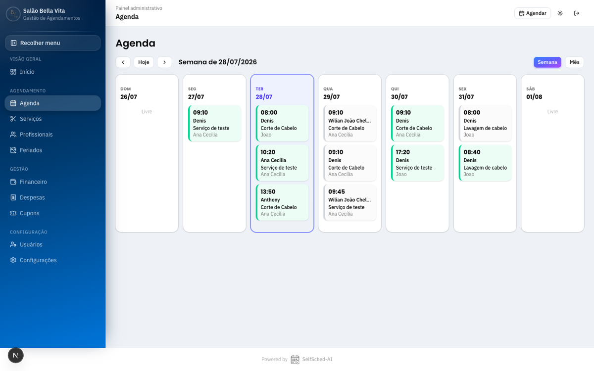Agenda da semana do SelfSched-AI com horários e clientes